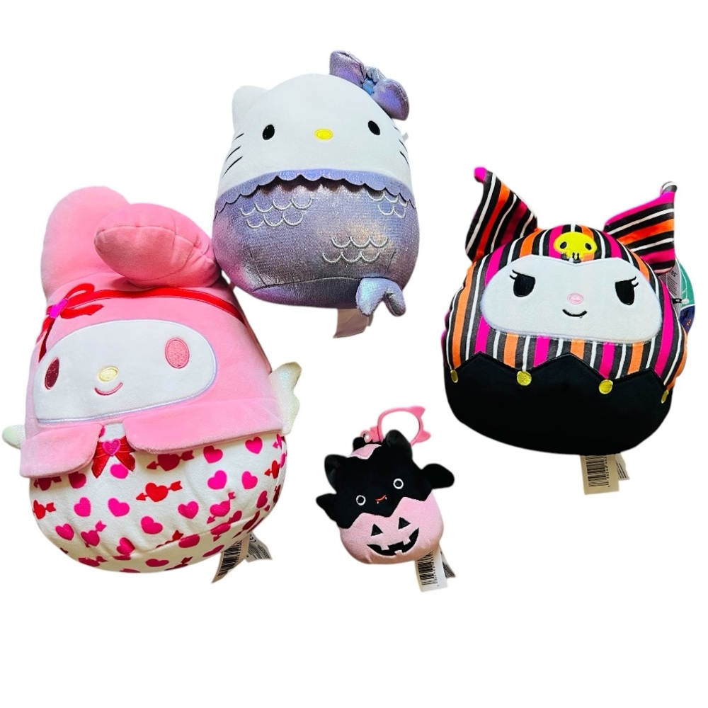 Sanrio Squishmallow Plush Bundle – 4pcs Kuromi, Hello Kitty, My Melody